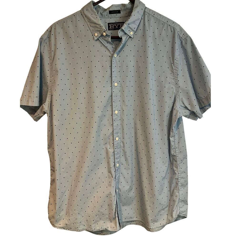 RYE Blue Polka Dot Shirt Short Sleeve Button Down Green Black Blue Dot XL SHORT